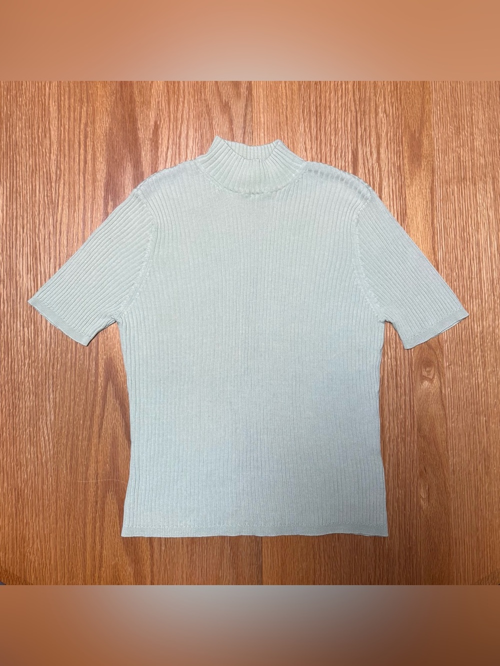 Laura Scott Light Mint Short-Sleeve Ribbed Turtleneck Sweater